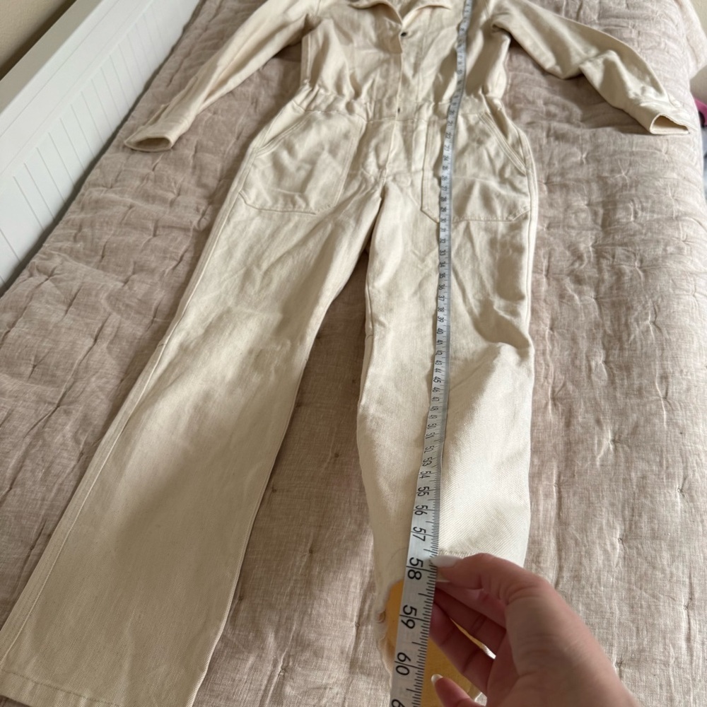 Faherty Denim Jumpsuit Overland Twill Utility Cotton in Off White Size XS - Picture 9 of 15